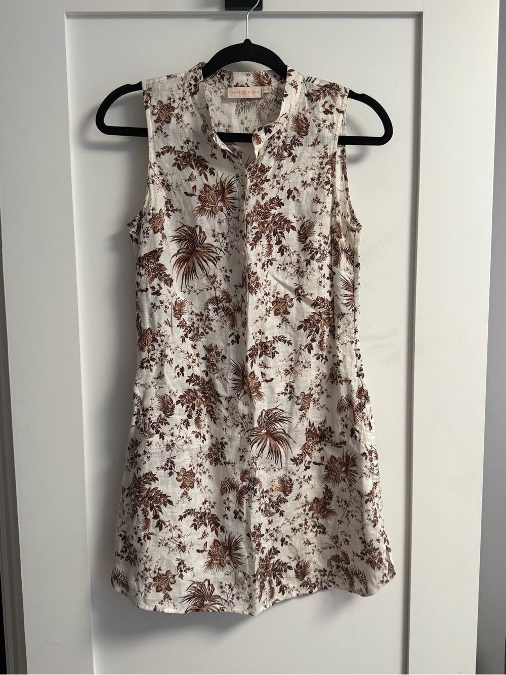 Tory Burch Cream and Brown Floral Linen Dress